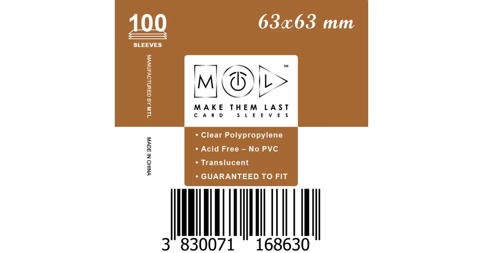 63x63 card sleeves Sleeve Kings Mini USA 41 x 63 mm 110 Pack, Extra Clear 60 Micron Polypropylene, Acid-Free, PVC-Free SKS-8801 : Toys & Games Most Standard Sleeves are 40 microns thick Perfect Square Standard Sleeves (63.5x63.5mm)